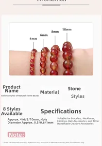 Tabella dettagliata delle perle in pietra naturale rossa da 4mm a 10mm per gioielli DIY