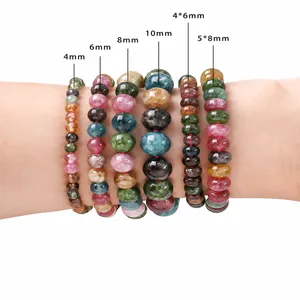 Braccialetti di tormalina sintetica colorata con perle tonde e a barilotto in varie misure