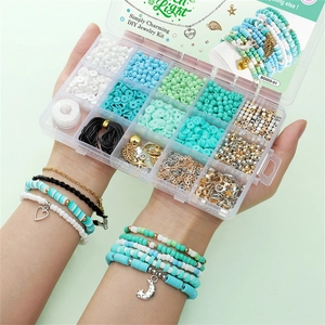 DIY jewelry making kit with 15 compartments of clay beads and accessories for bracelets
