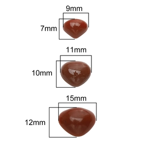Three triangular red jasper acrylic bear noses in 9mm, 11mm, and 15mm sizes for DIY toys