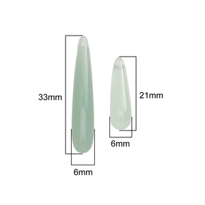 Detailed size comparison of long faux jade teardrop pendants in two different lengths