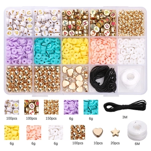 Handmade DIY Jewelry Making Kit Polymer Clay Beads Letter Beads Gold Alloy Charms Elastic Cord For Bracelet Necklace Making Women Teens Craft Gift