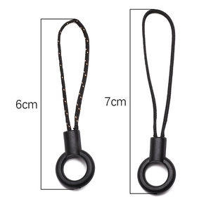 Black and orange nylon phone lanyard loops with acrylic rings in 6cm and 7cm sizes
