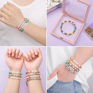 DIY colorful clay bead bracelet kit with letter beads and gold heart charms