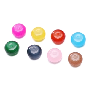 Eight colorful glass abacus beads with center holes for DIY jewelry making and necklaces