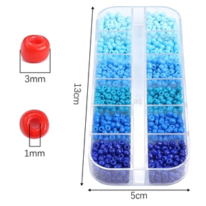 Blue glass seed bead kit with 3mm round beads in 12 compartment storage box for DIY jewelry