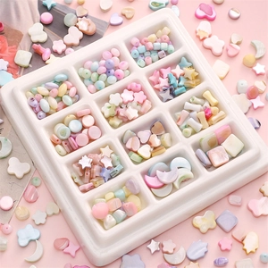 Perles en Vrac en Coquillage Naturel Forme de Cœur Étoile Ronde Cylindrique Colorées Macaron Irisées pour Création de Bijoux DIY Accessoires