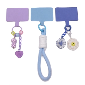 Three durable phone lanyard sets with velvet pads and assorted DIY charms and beads