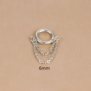 Polished stainless steel 6mm hoop piercing jewelry with triple hanging fringe chains
