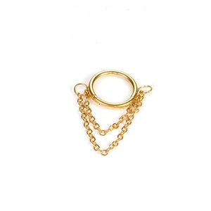 Golden stainless steel dual chain tassel hoop ring for ear and nose piercing