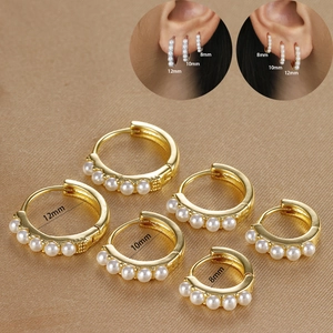 Orecchini a Cerchio con Künstliche Perle Artistiche per Donna Placcati in Oro Argento Orecchini a Cerchio Geometrici Minimalisti