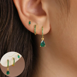 Pendientes de Cobre con Gota de Agua de Zirconia Helix Stud Ear Cuffs Chapado en Oro Plata Elegante Para Mujer Boda Joyería