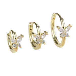 Drei Paar elegante goldene Schmetterlings-Creolen mit funkelnden Kristall-Zirkon-Steinen