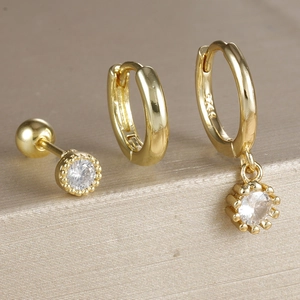 Collezione di Orecchini in Argento Sterling 925 Con Zirconia Bottone e Huggie Hoops Placcati Oro Argento Gioielli Minimal Donna