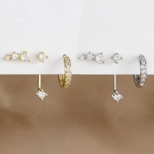 Pendientes de Diseño de Nicho Cobre Chapado Oro Plata Con Zirconia Aros Y Tachuelas En Arco Y Pendientes Colgantes Mujer