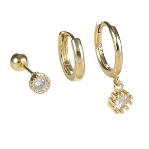 Set di tre orecchini in argento S925 dorato con ciondoli in zircone rotondo lucido