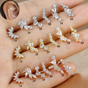 Boucles d'Oreilles Clous en Acier Inoxydable Strass Feuille Étoile Piercing Bijoux pour Femmes Or Argent Or Rose