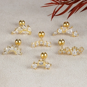 Lot de clous d'oreilles en acier inoxydable avec feuilles, étoiles et zircons