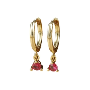 Gold plated geometric hoop earrings with red round faceted zircon stone pendants