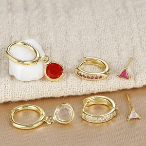 Gold-plated earring set featuring zircon studs and hoops with colorful stone charms