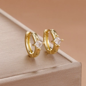 Luxurious S925 silver needle gold hoop earrings with sparkling square crystal stones