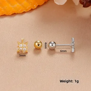 Ohrstecker aus Edelstahl mit Stern und Zirkon sowie Kugelverschluss für das Ohrknorpel