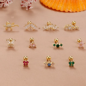 Stainless Steel Gold Plated Copper Zirconia Cartilage Stud Earrings Butterfly Lizard Flower Star Piercing Ear Jewelry For Women