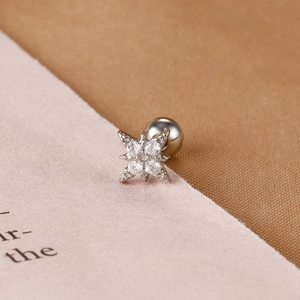 Detaillierte Nahaufnahme des Sternohrrings aus Silber mit Zirkonia und Kugelverschluss