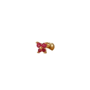 Gold plated stainless steel clover ear stud with rose red cubic zirconia and ball back