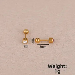 Tableau des tailles de boucles d'oreilles barbell dorées avec cristaux, dimensions 4mm et 8mm
