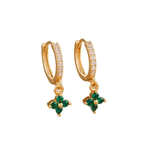 Élégantes boucles d'oreilles trèfle en or avec pendentifs en zircon vert et cristaux brillants