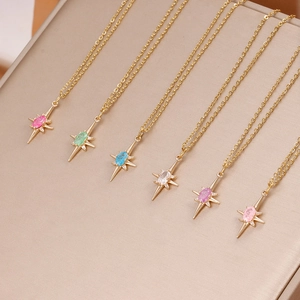 Collana con Ciondolo a Stella in Acciaio Inossidabile Placcato Oro 14K Vintage per Donna Catena Incastonata con Strass
