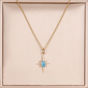Collana Stella Polare placcata oro 14K con pietra blu e pendente in zirconia