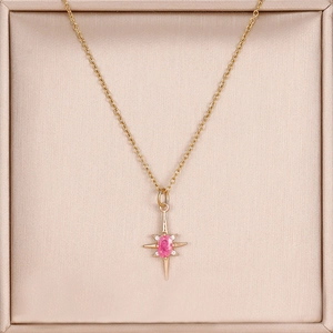 Collana Stella Polare placcata in oro 14K con ciondolo in zircone rosa in scatola regalo