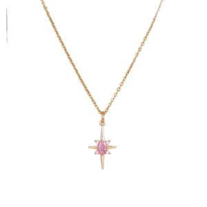 Collana stella polare placcata oro 14K con gemma rosa e ciondolo in zircone da donna