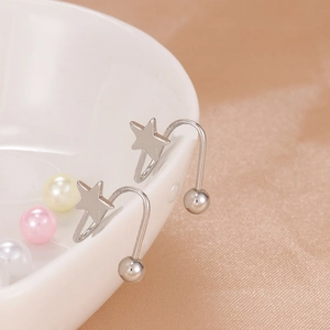 Silver S925 star stud earrings with unique spiral design and polished metallic finish