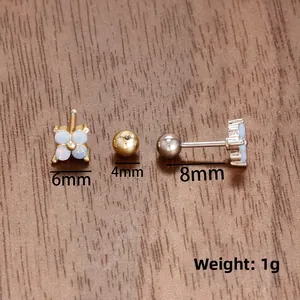 Détails des dimensions de la boucle d'oreille opale de 6 mm avec fermoir à vis et boule