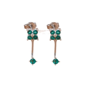 Pendientes de plata con flor de circón verde y gota de piedra preciosa colgante