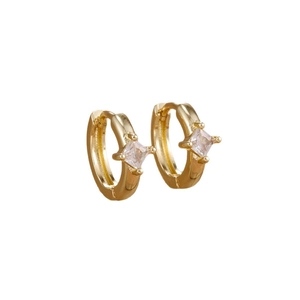 Minimalist gold-plated sun-style hoop earrings featuring square-cut clear cubic zirconia