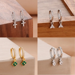 Cross and cubic zirconia drop earrings set in stainless steel and silver plating