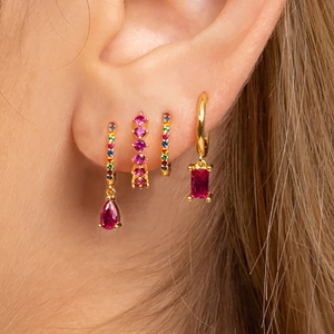 Luxury Gold Plated Copper Rhinestone Hoop Earrings Set For Women Geometric Rectangle Water Drop Pendant Fashion Jewelry Earrings