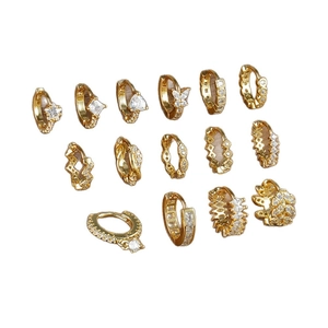 13-piece gold micro-pave copper hoop earring set with heart star butterfly charms
