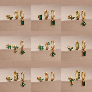 Luxurious Stainless Steel Emerald Green Flower Earrings Set With 925 Sterling Silver Earring Post Elegant Jewelry For Women