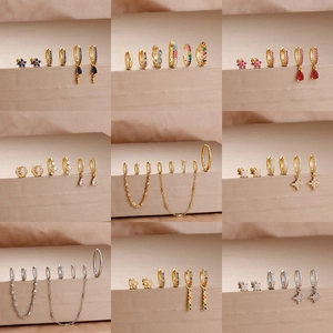 Stainless Steel Zirconia Earring Set With 925 Sterling Silver Earring Post Gold Silver Colorful Flower Hoop Stud Earrings Women Jewelry