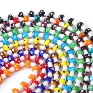 Colorful mushroom shaped glass beads for DIY jewelry making with white polka dots