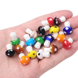 Miniature colorful mushroom glass beads with white polka dots for DIY jewelry making
