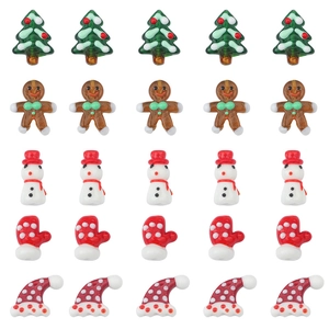 Set of 25 Christmas glass beads featuring snowman, gingerbread man, and tree for DIY jewelry