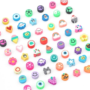Colorful mixed polymer clay beads with smiley faces and fruit patterns for DIY jewelry