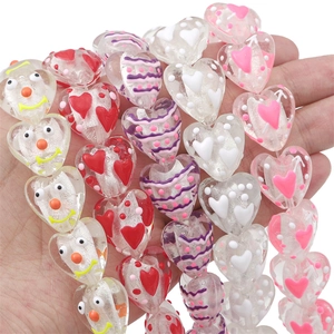 Χειροποίητες Χάντρες Lampwork σε Σχήμα Καρδιάς με Πουά Ζωγραφισμένες στο Χέρι για DIY Κατασκευή Κοσμημάτων Βραχιόλια Κολιέ
