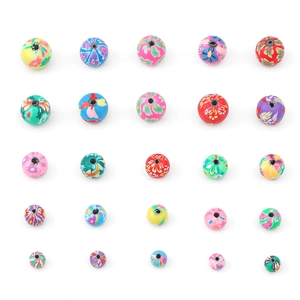Bunte Polymer-Ton-Rundperlen mit Blumenmuster in verschiedenen Größen für DIY-Schmuck